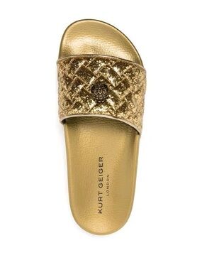 Kurt Geiger London Meena Open Toe Quilted Metallic Slides Sandals Gold 41